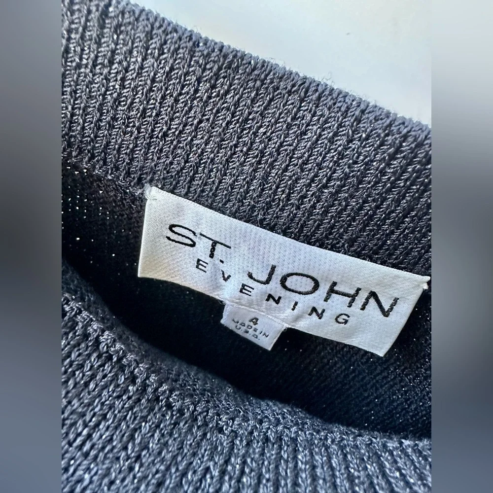Like New St. John Santana Knit Elegant Black with Silver Maxi Skirt Side Slit, 4